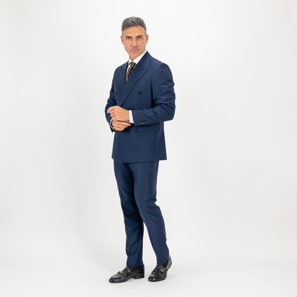 Abito doppio petto solaro con rever a lancia - Blu Notte