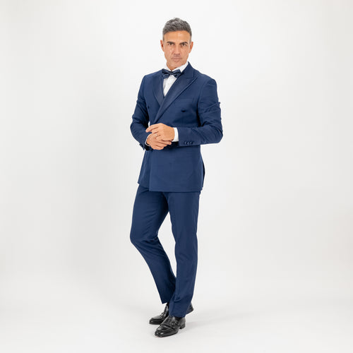 Double-breasted tuxedo suit with lapels and silk-effect buttons - Midnight blue