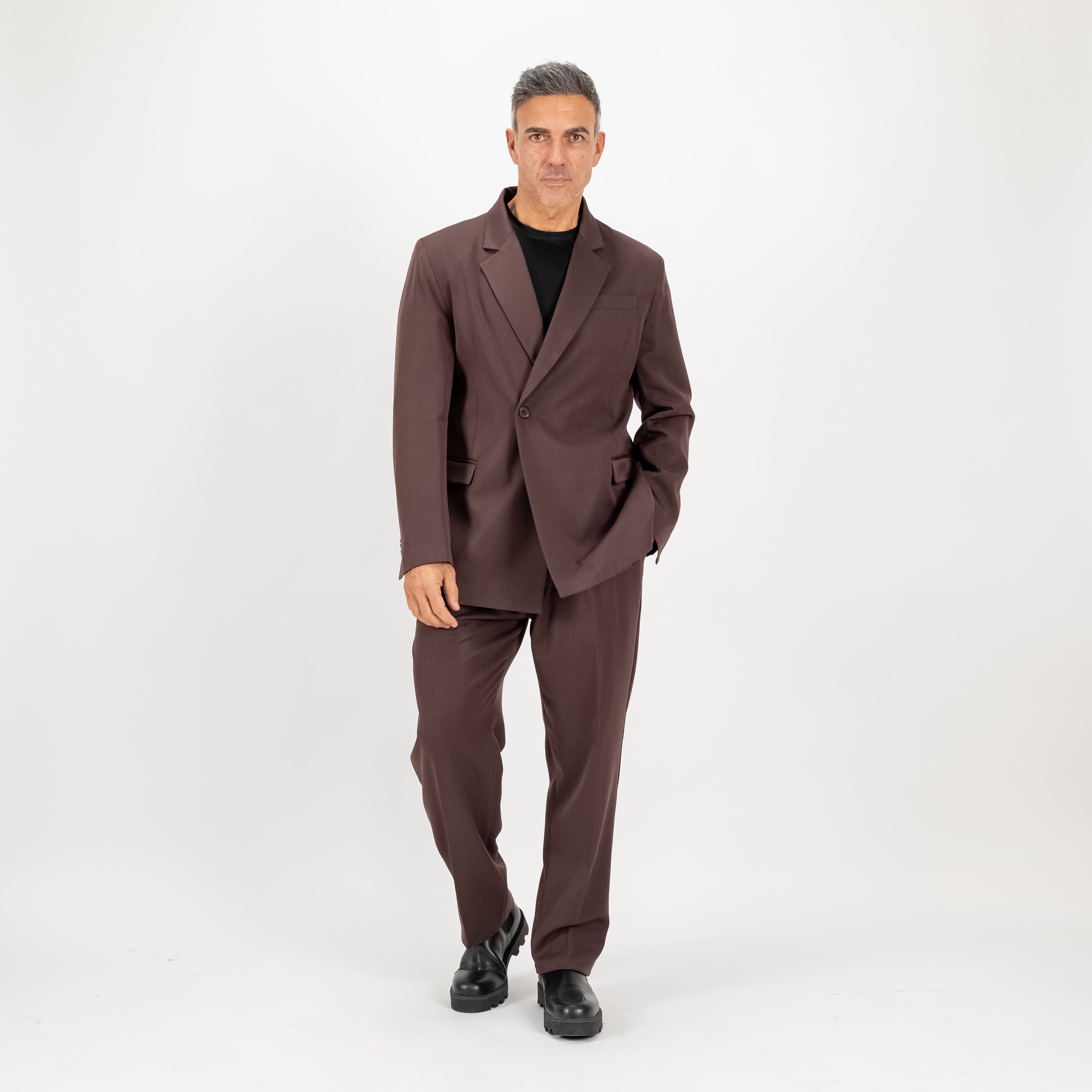 Oversized Single Button Dress - Brown