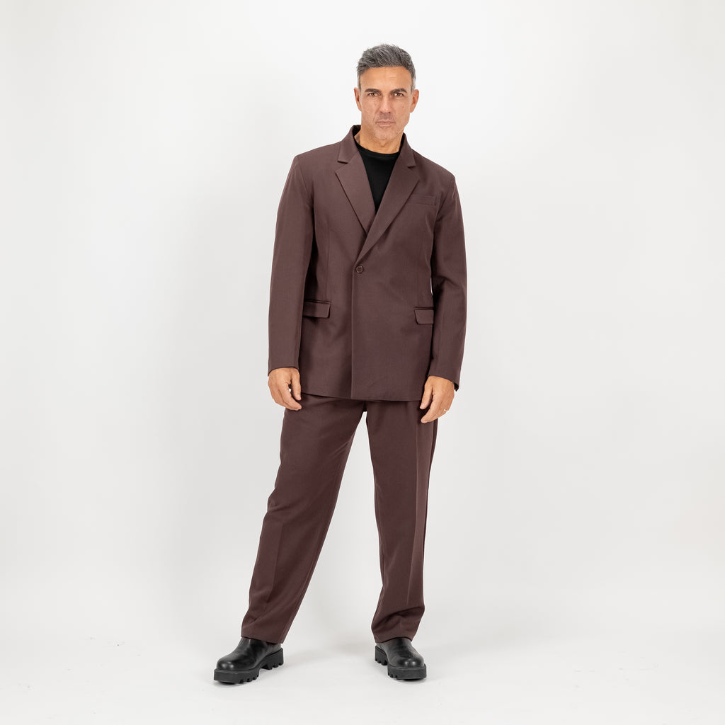 Oversized Single Button Dress - Brown