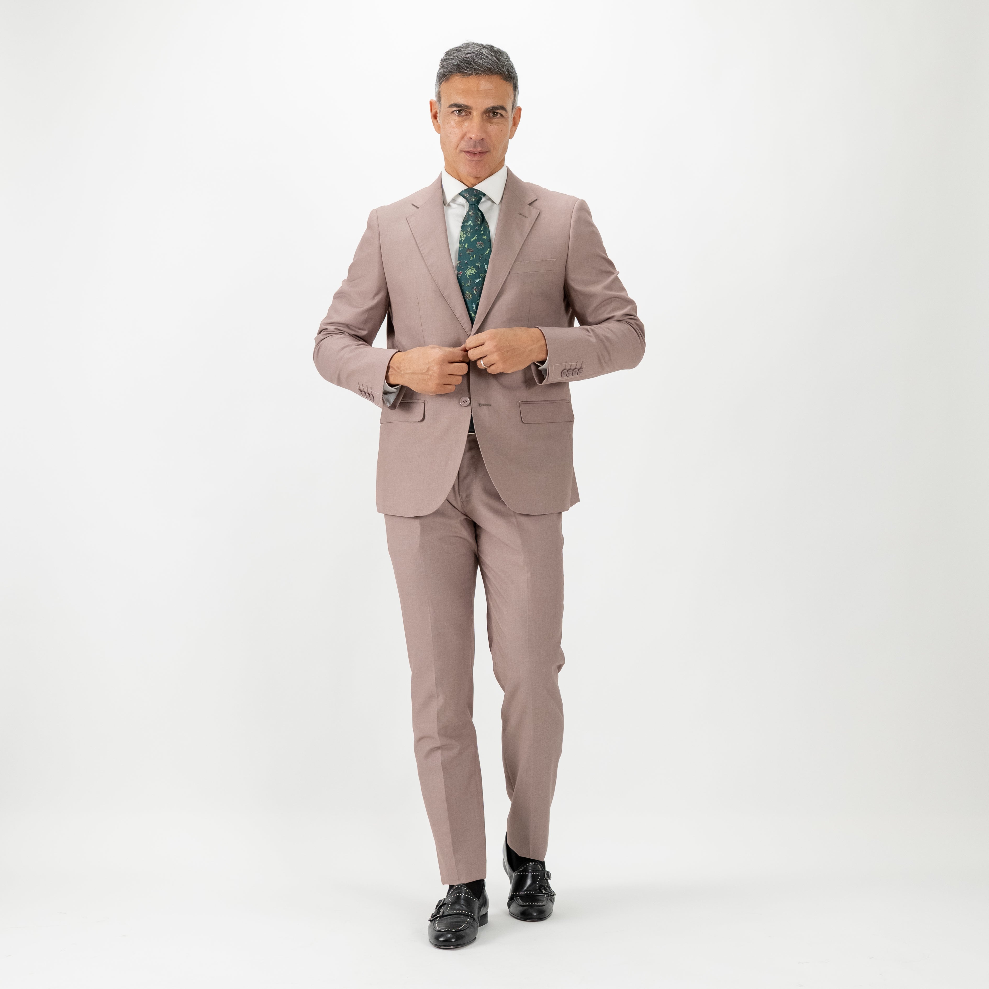 Traje de botonadura sencilla con pantalones holgados - Gris paloma