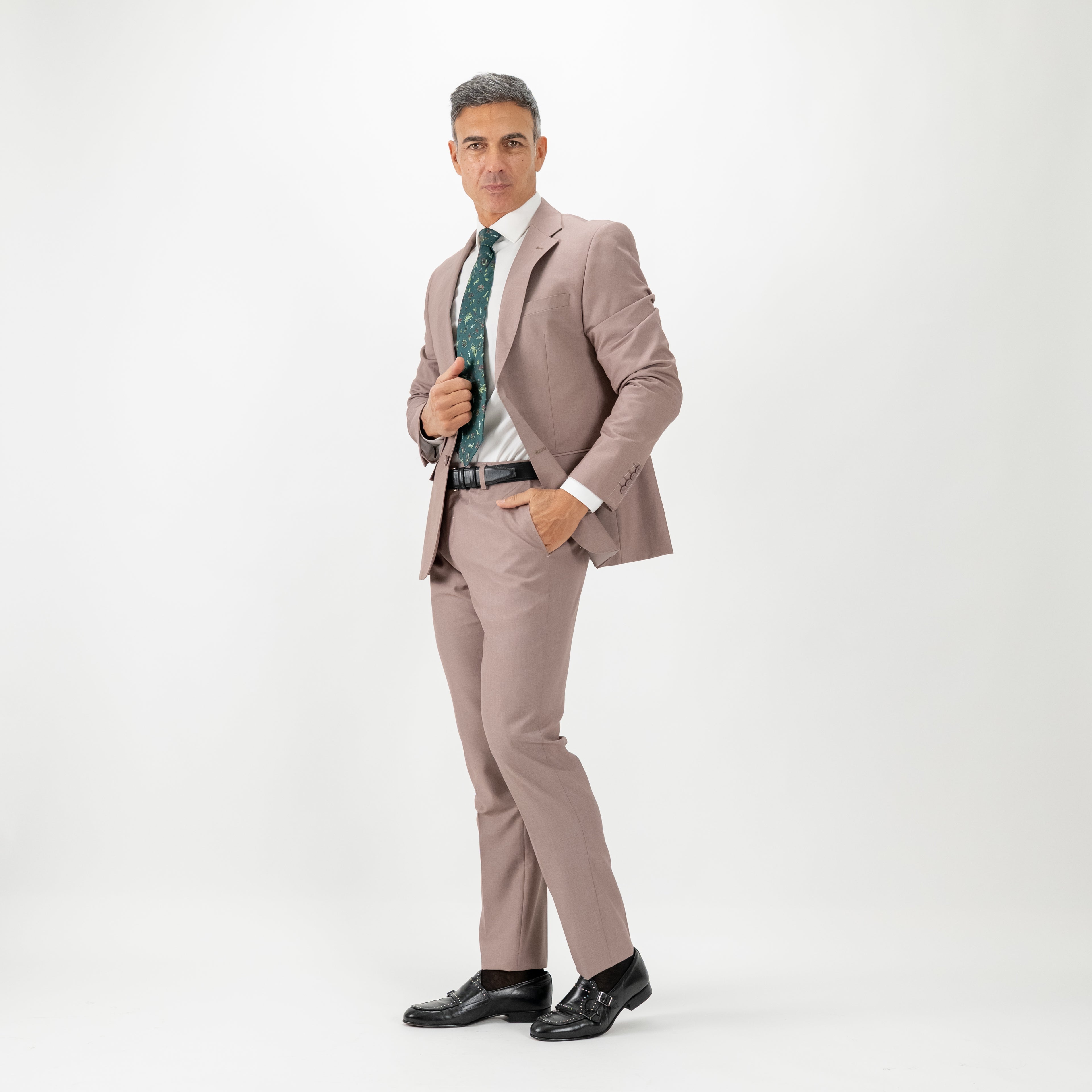 Traje de botonadura sencilla con pantalones holgados - Gris paloma