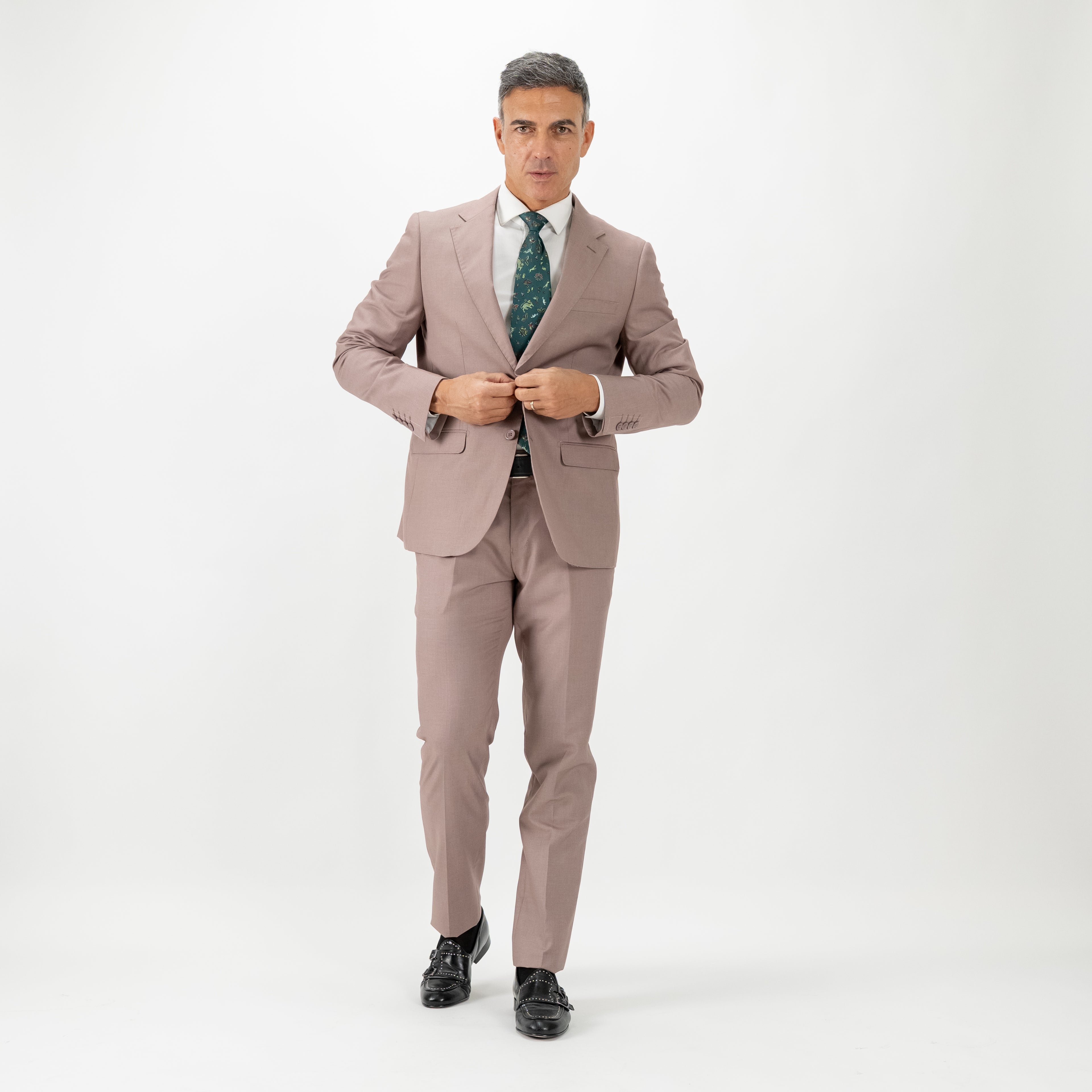 Traje de botonadura sencilla con pantalones holgados - Gris paloma