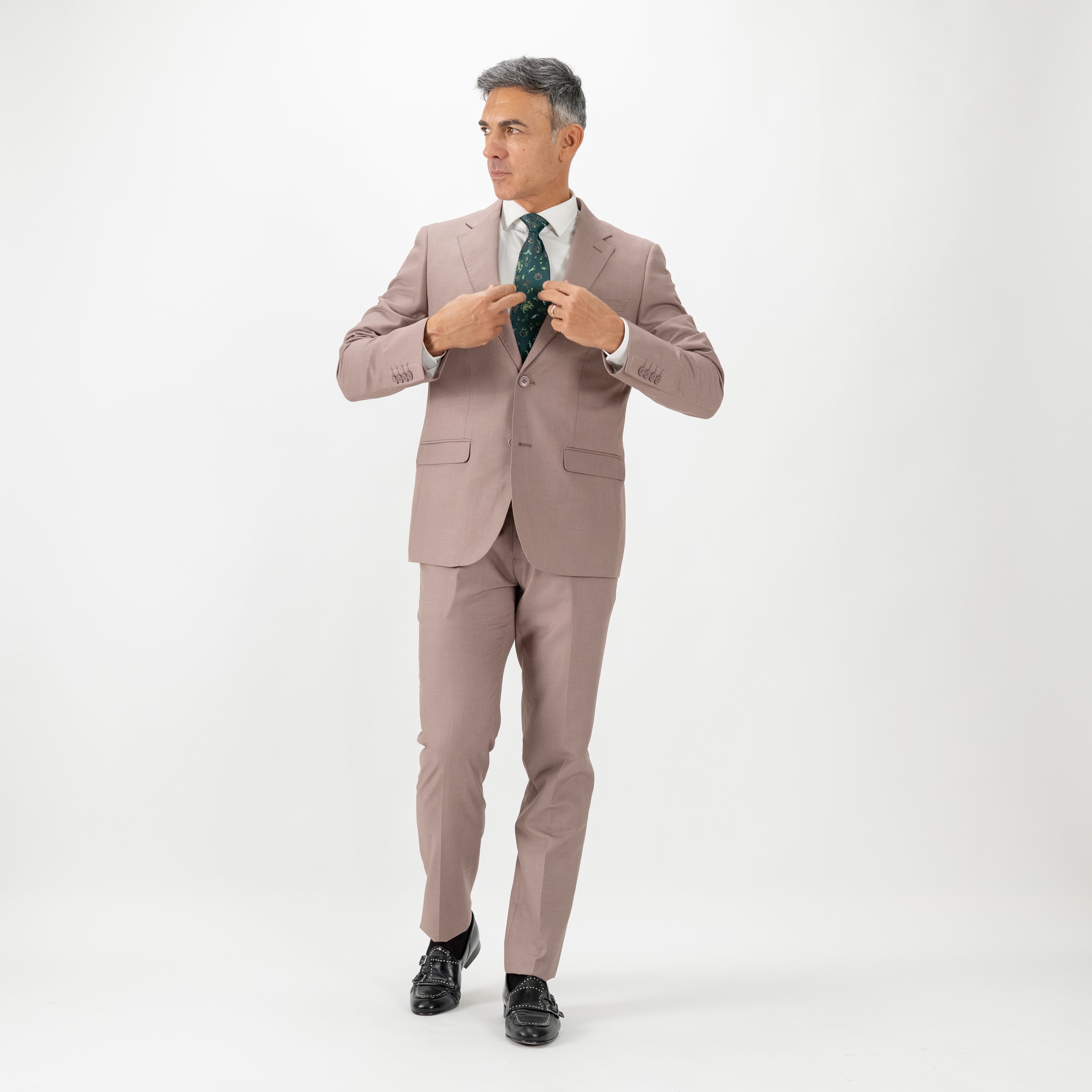 Traje de botonadura sencilla con pantalones holgados - Gris paloma