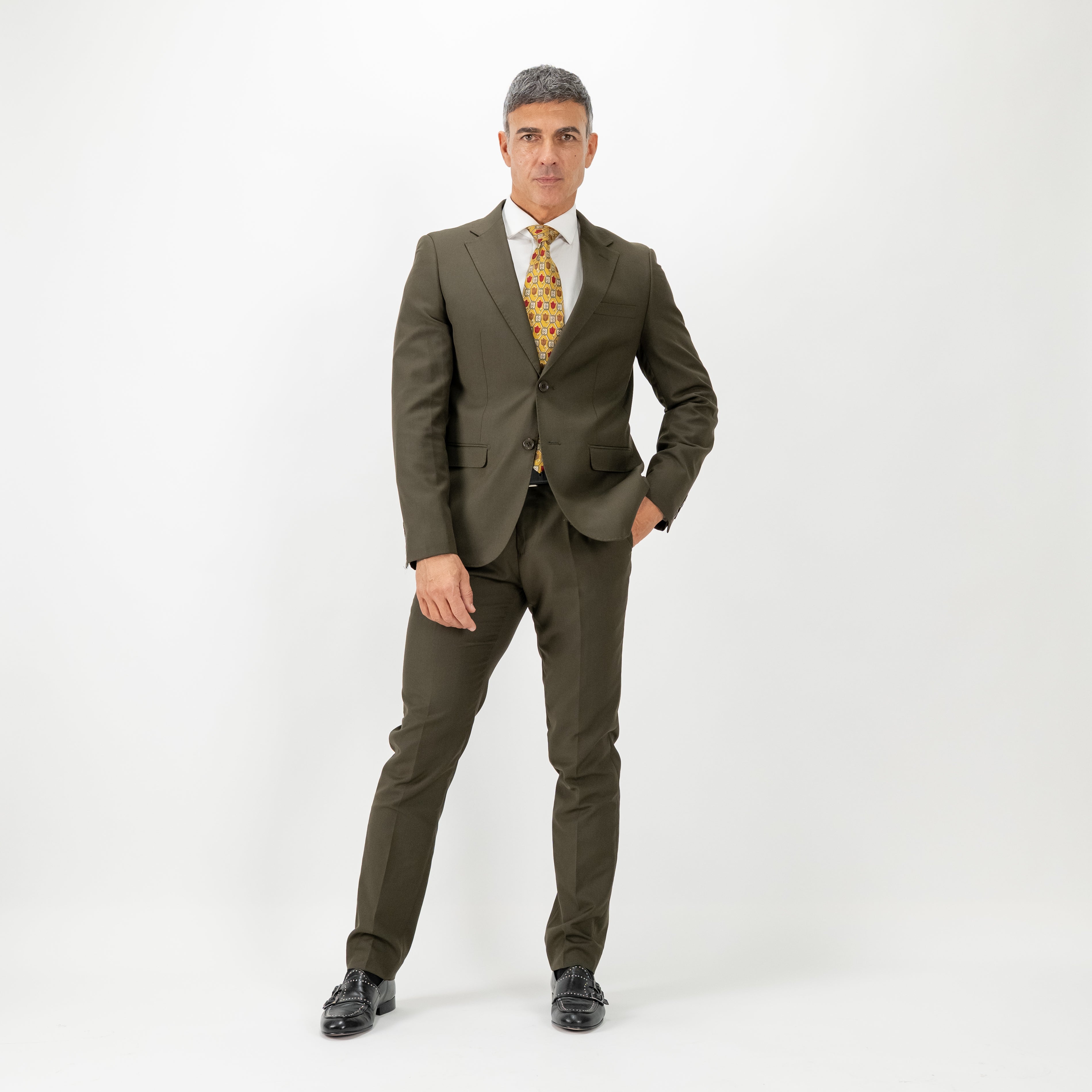 Traje de botonadura sencilla con pantalones - Verde oliva