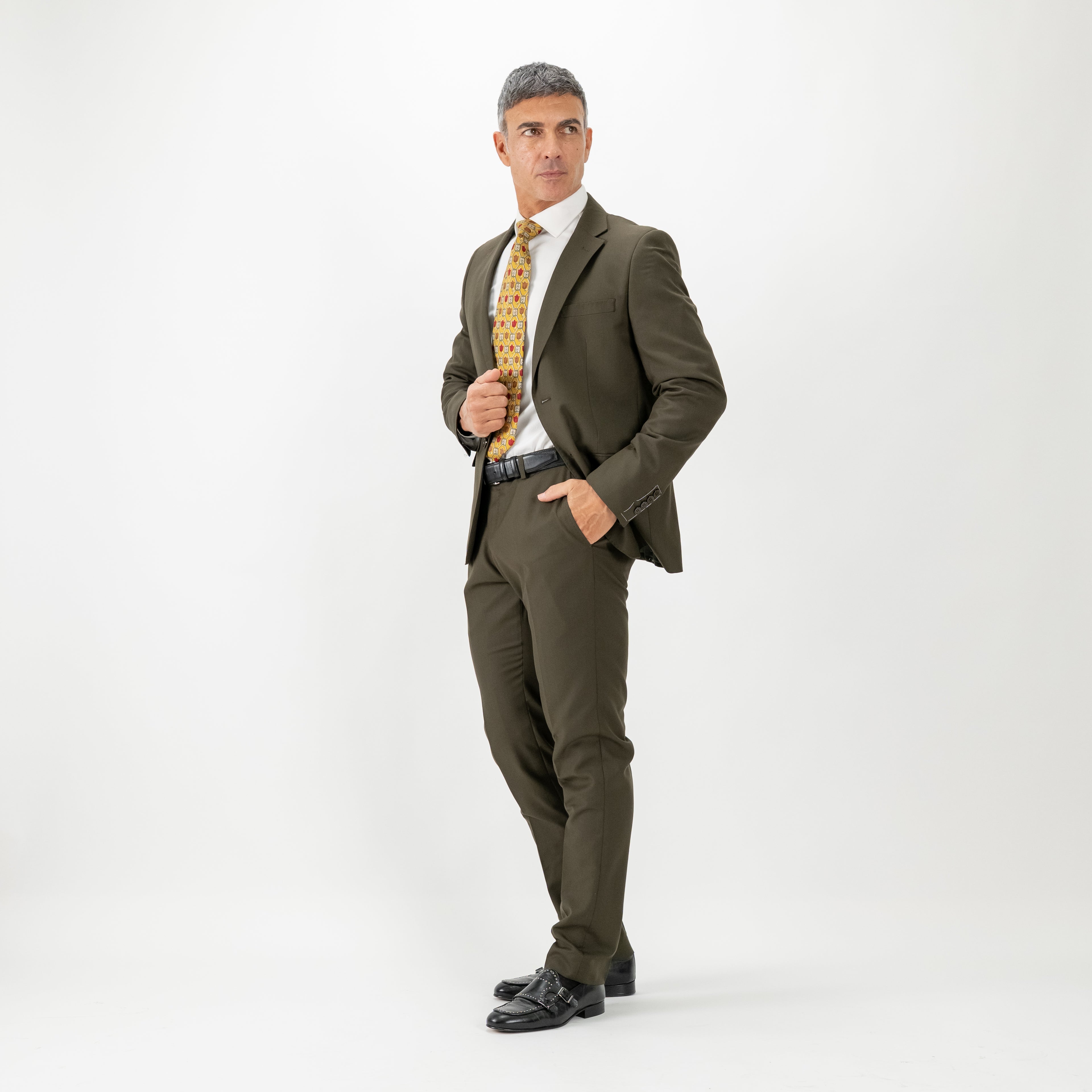 Traje de botonadura sencilla con pantalones - Verde oliva