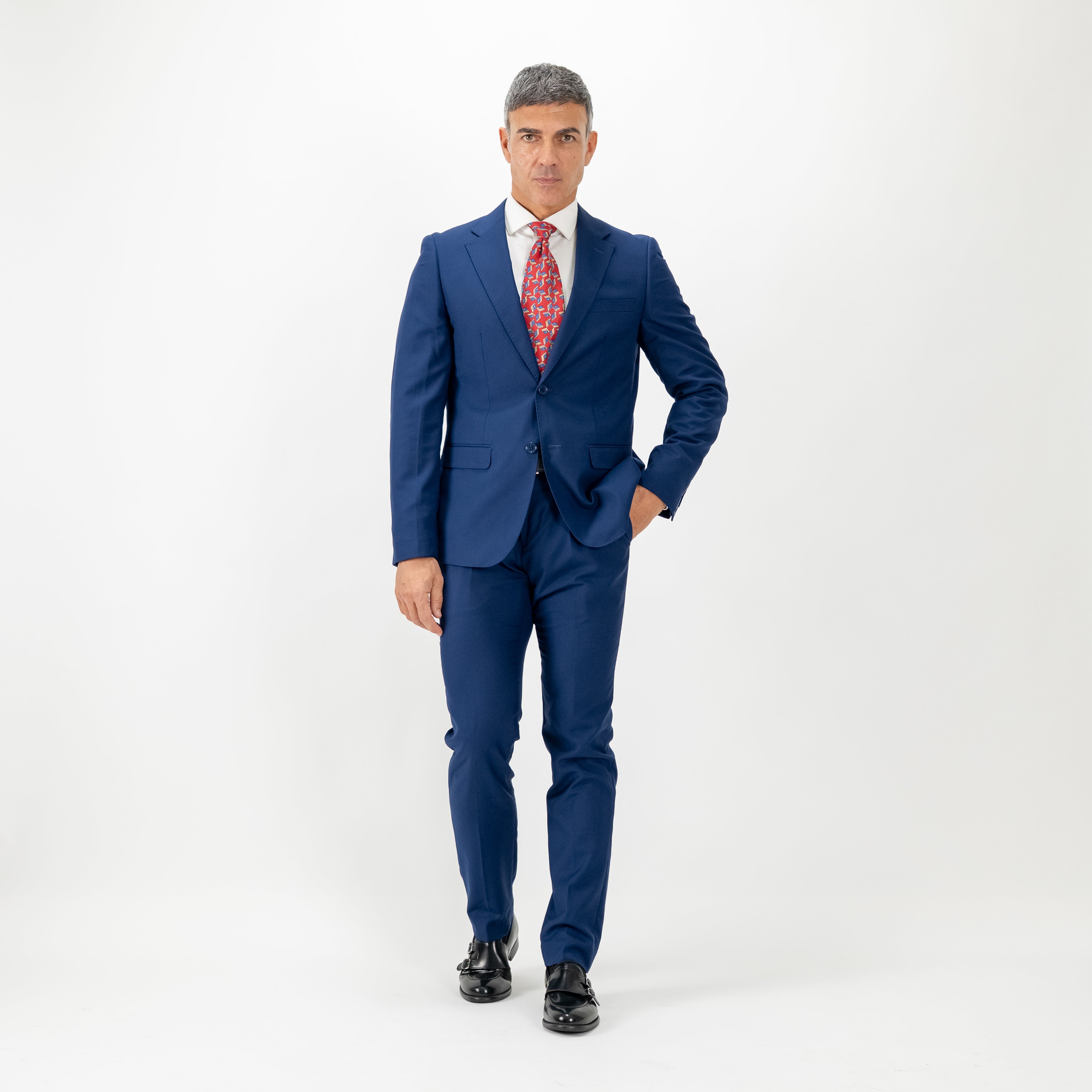 Traje de botonadura sencilla con pantalón cropped - Azul marino