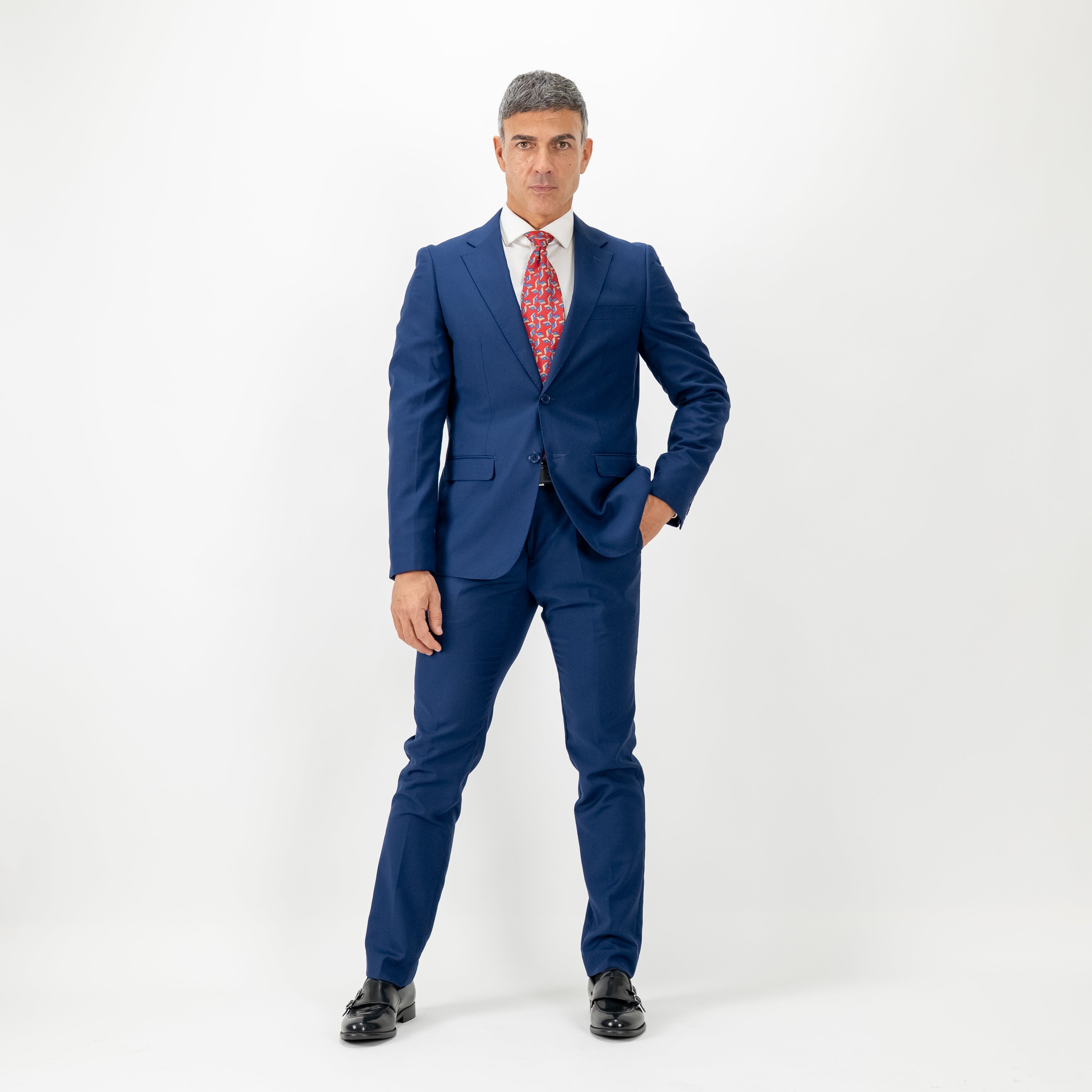 Traje de botonadura sencilla con pantalón cropped - Azul marino