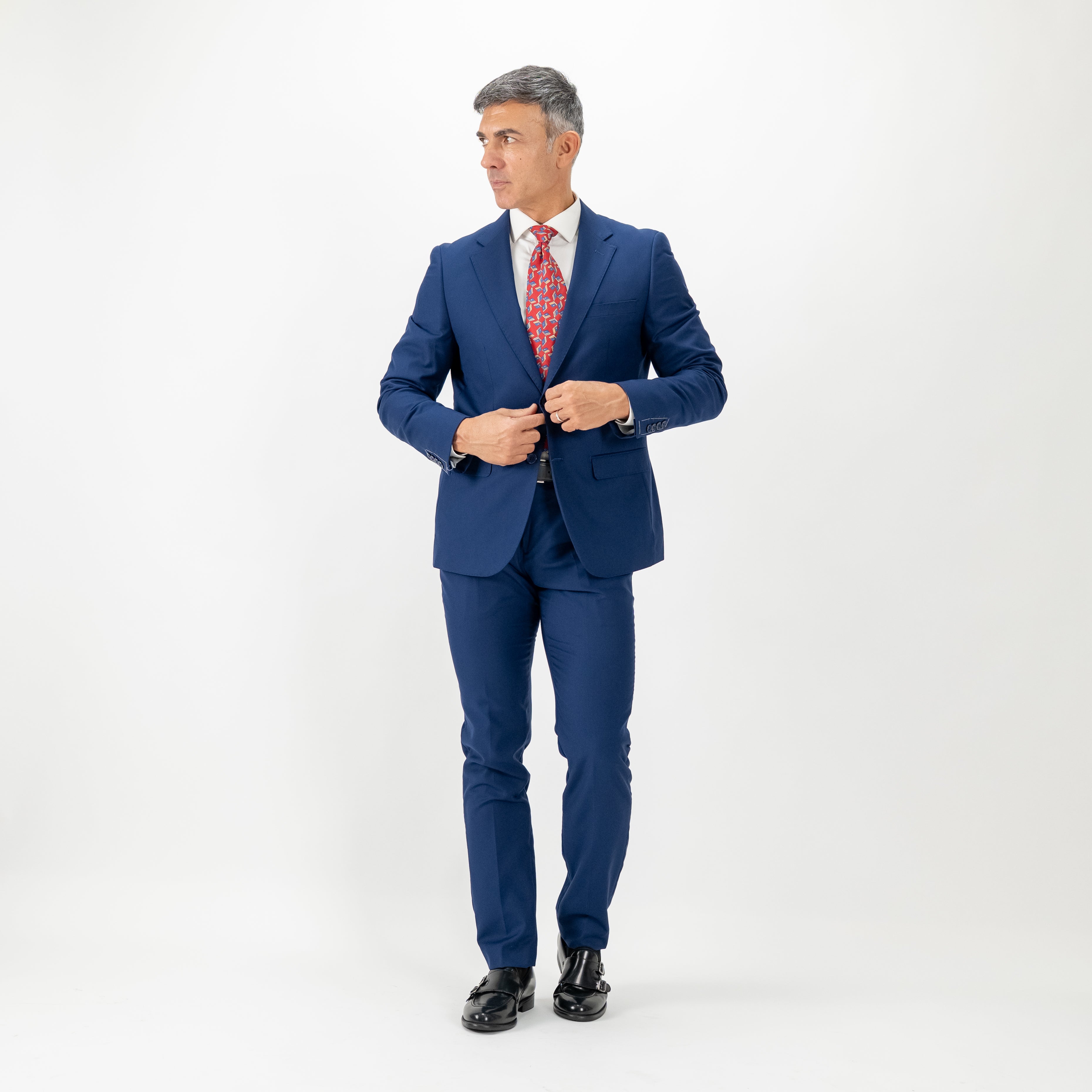 Traje de botonadura sencilla con pantalón cropped - Azul marino