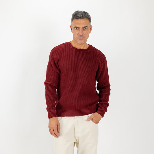 Maglione girocollo con trama a coste - Bordeaux