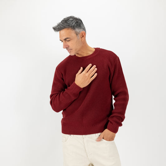 Maglione girocollo con trama a coste - Bordeaux