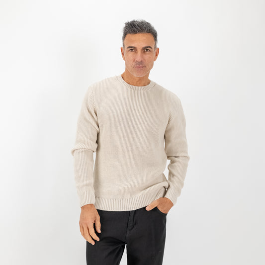Maglione girocollo con trama a coste - Avorio