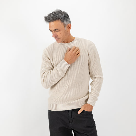 Maglione girocollo con trama a coste - Avorio