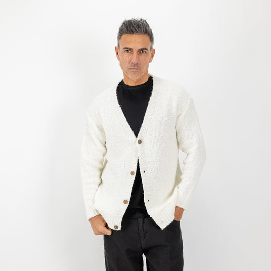 Cardigan bouclé taglio dritto - Panna