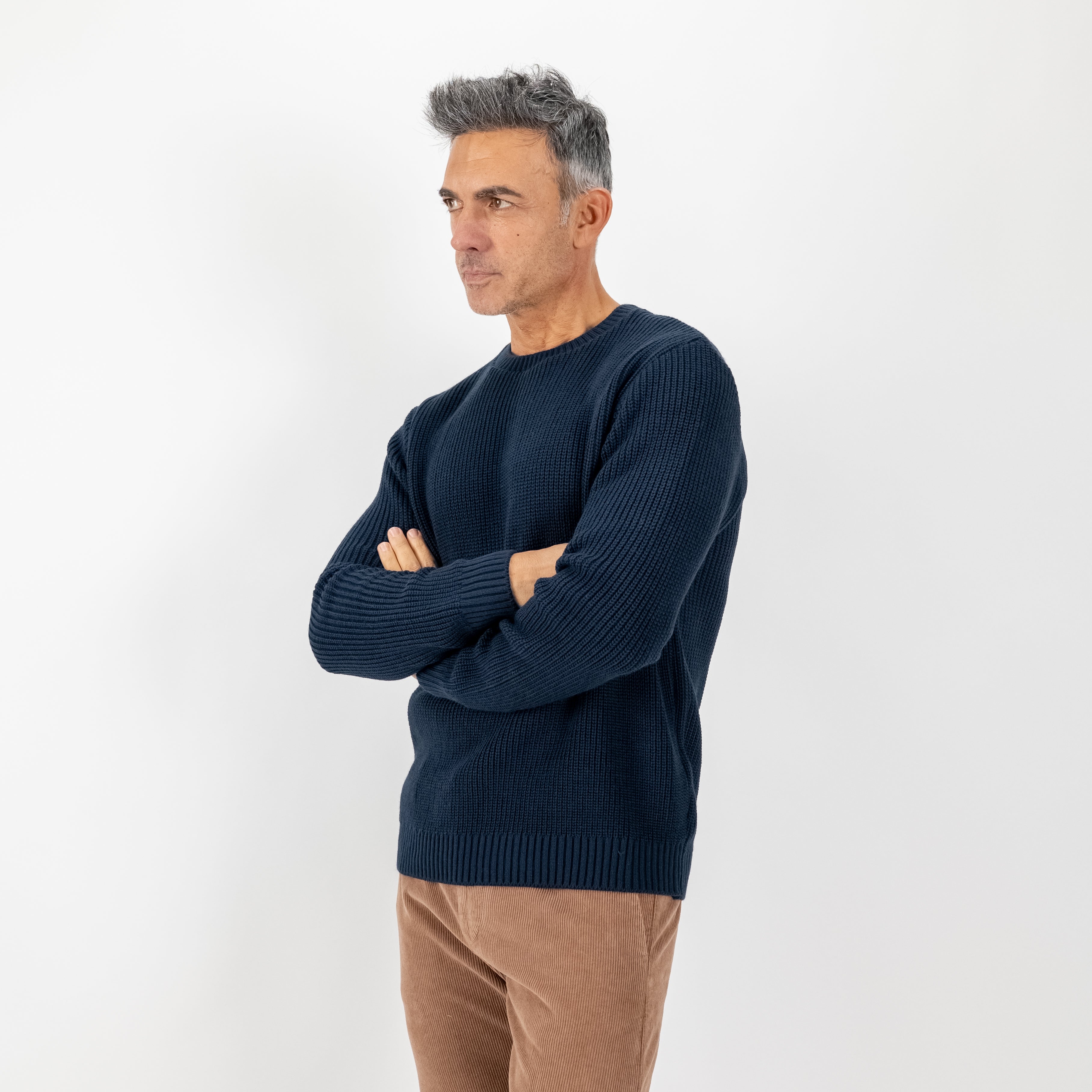 Maglione girocollo con trama a coste - Blu