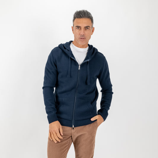 Felpa con cappuccio in misto lana - Blu