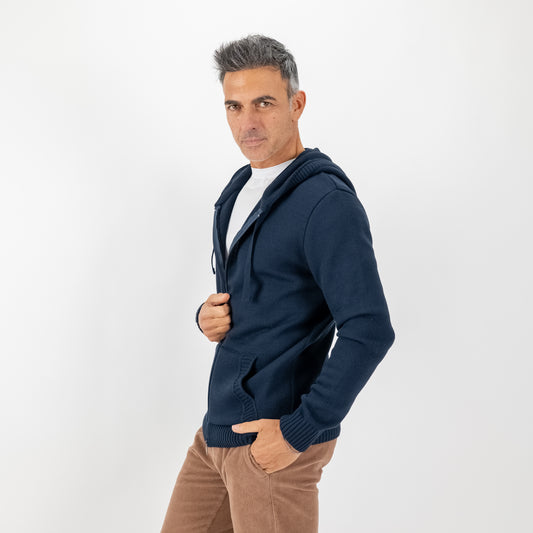 Felpa con cappuccio in misto lana - Blu