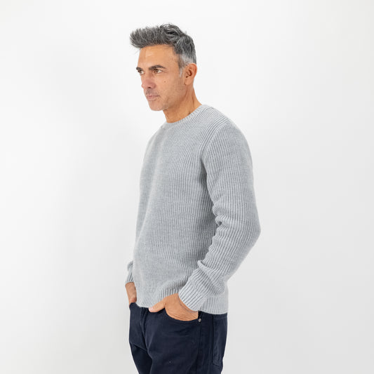 Maglione girocollo con trama a coste - Grigio