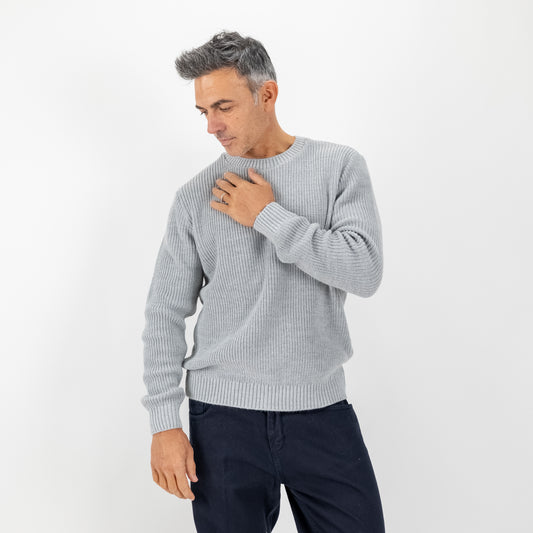 Maglione girocollo con trama a coste - Grigio