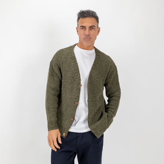 Cardigan bouclé taglio dritto - Verde Militare