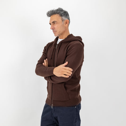Felpa con cappuccio in misto lana - Moro