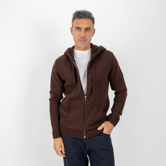 Felpa con cappuccio in misto lana - Moro
