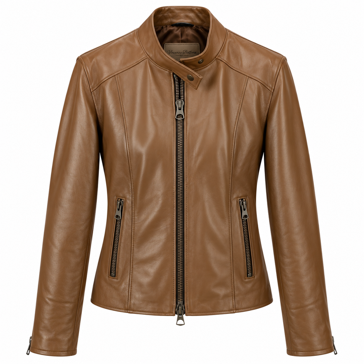 Biker per Donna in vera pelle - Nocciola