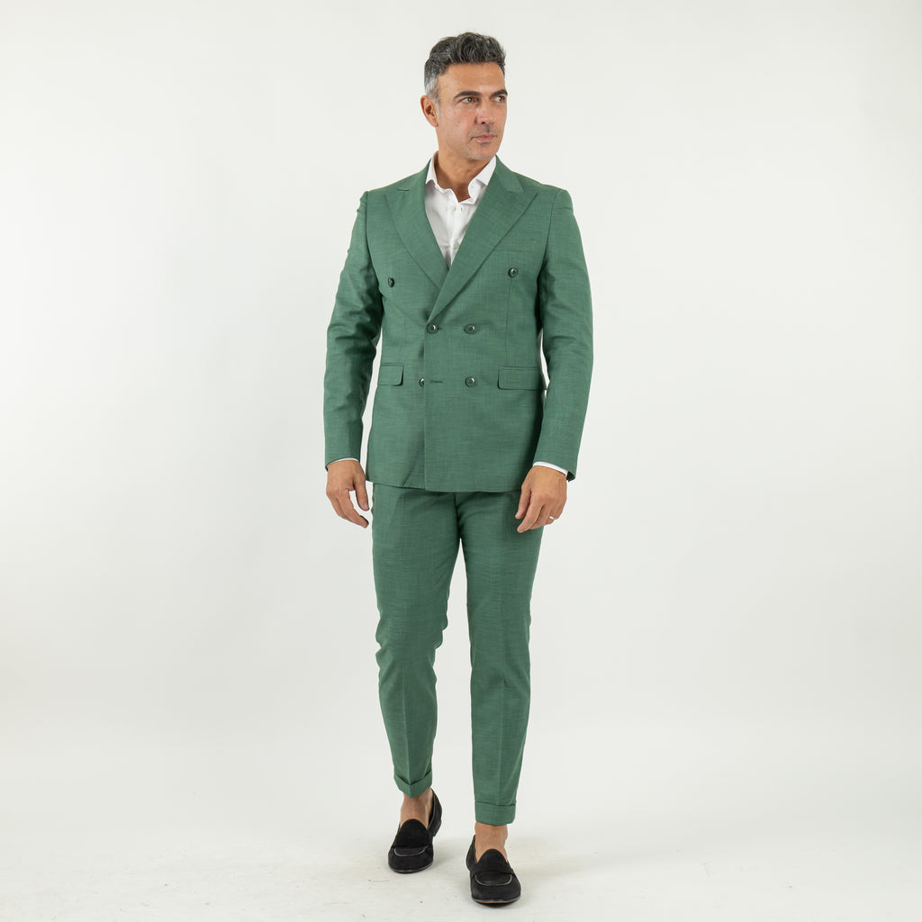 Melange Double Breasted Suit - Emerald