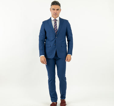 Single-breasted Suit with Stitched Lapel - Navy Blue