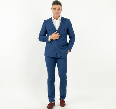 Double-breasted suit with stitched lapel - Navy Blue