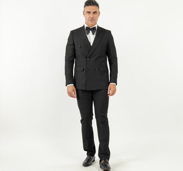 Double-breasted suit with stitched lapel - Black
