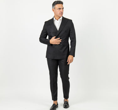 Double Breasted Melange Suit - Black