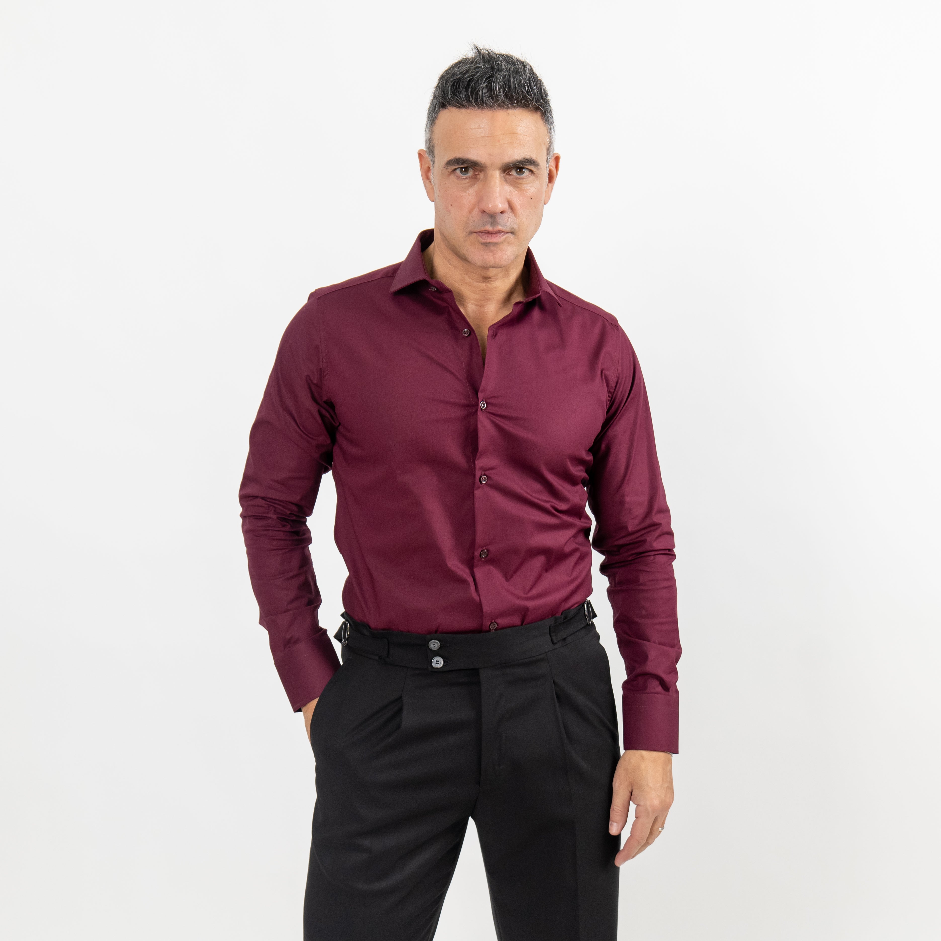 Camicia sartoriale tinta unita - Bordeaux