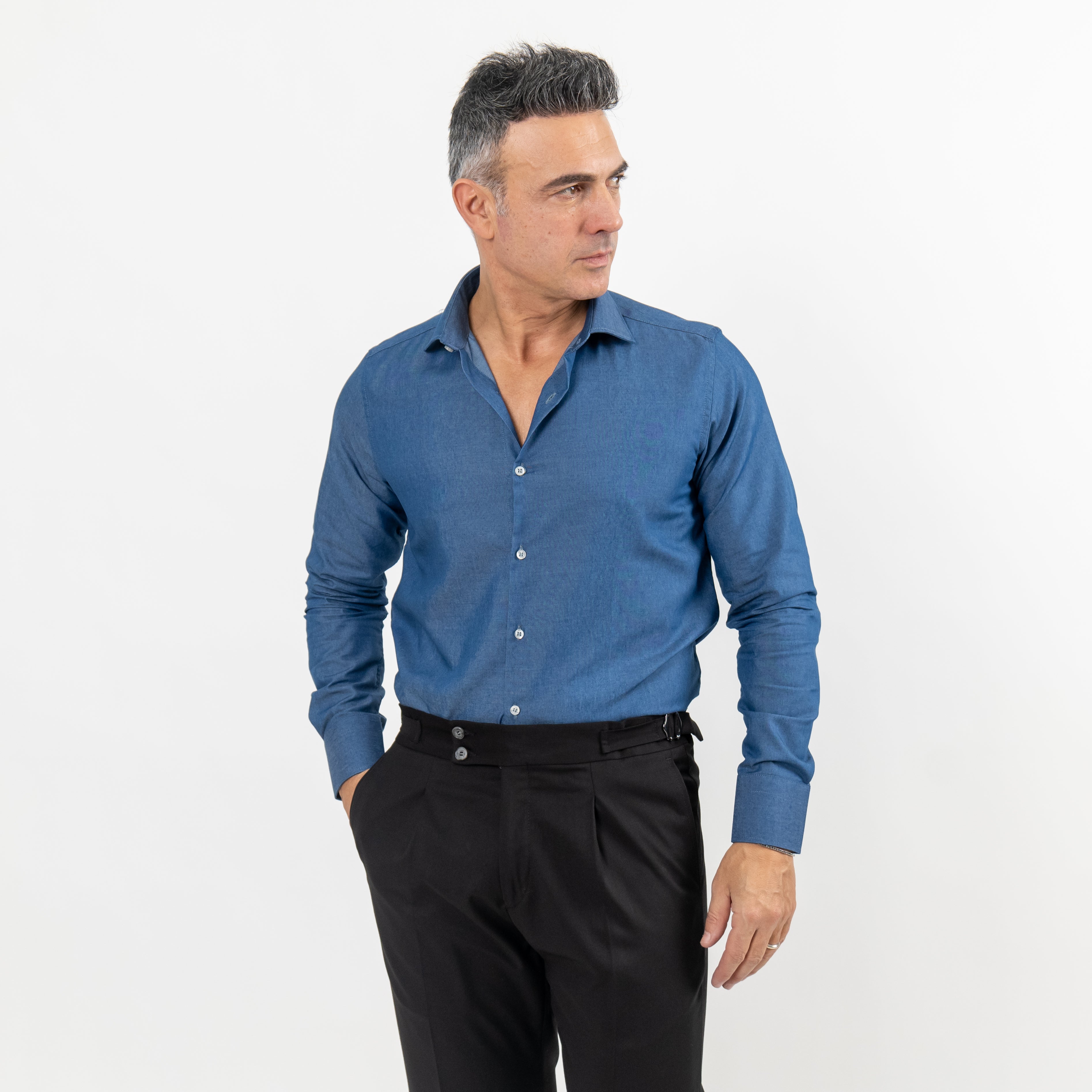 Camicia sartoriale tinta unita - Blu jeans