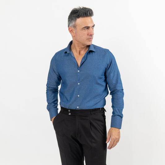 Camicia sartoriale tinta unita - Blu jeans