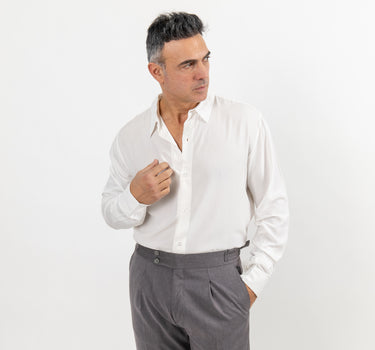 Long Sleeve Viscose Shirt - White