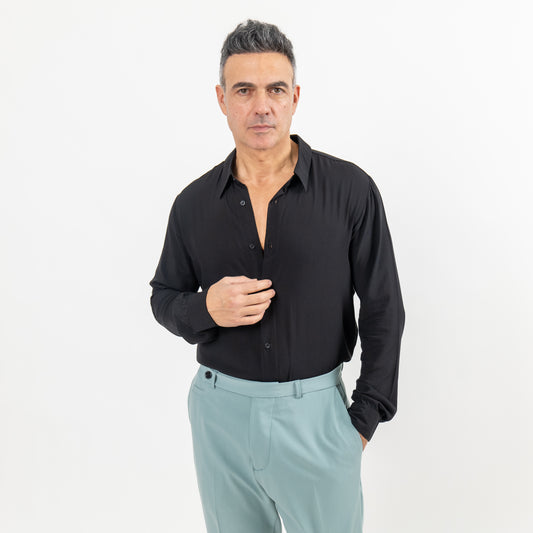 Camicia in Viscosa a Manica Lunga - Nero