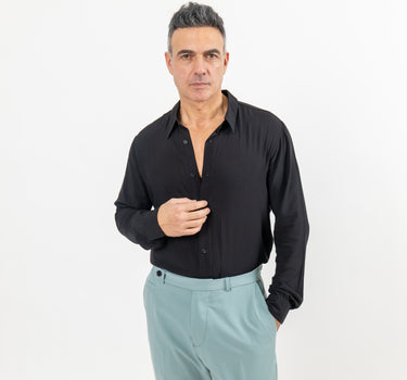 Camisa de viscosa de manga larga - Negro