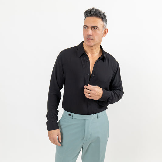 Camicia in Viscosa a Manica Lunga - Nero