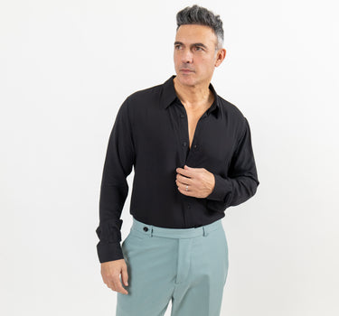 Camisa de viscosa de manga larga - Negro