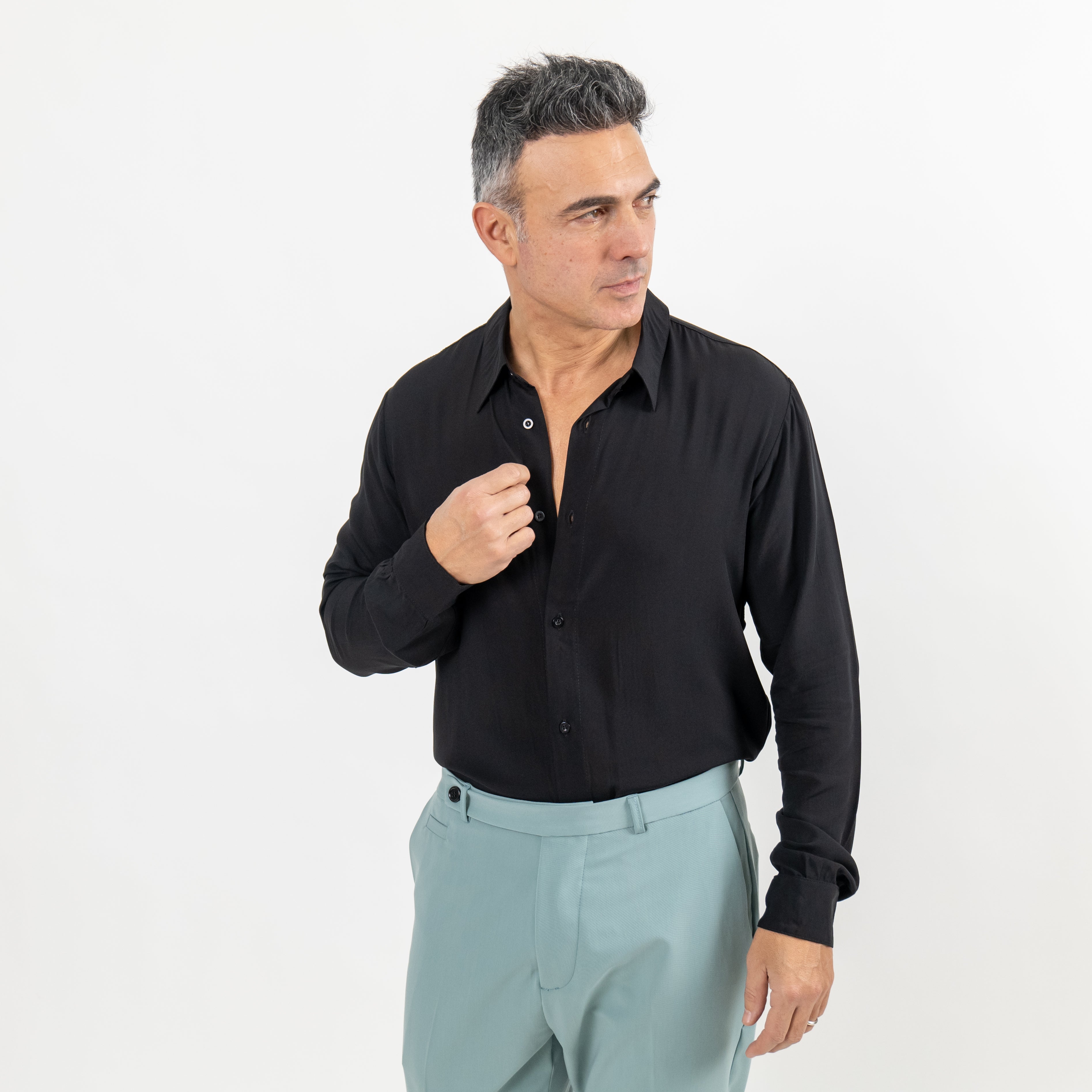 Camisa de viscosa de manga larga - Negro