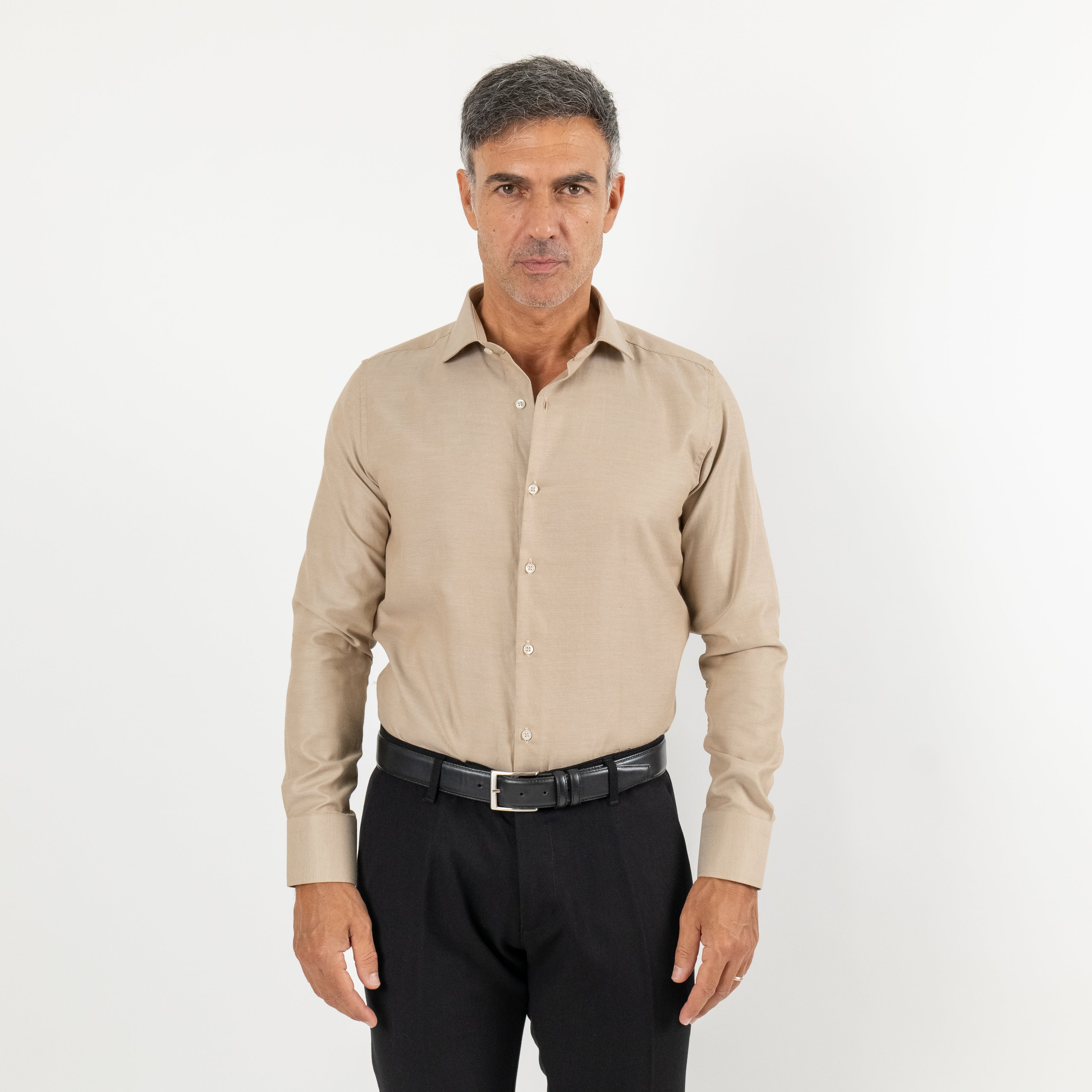 Camicia sartoriale tessuto Oxford - Beige