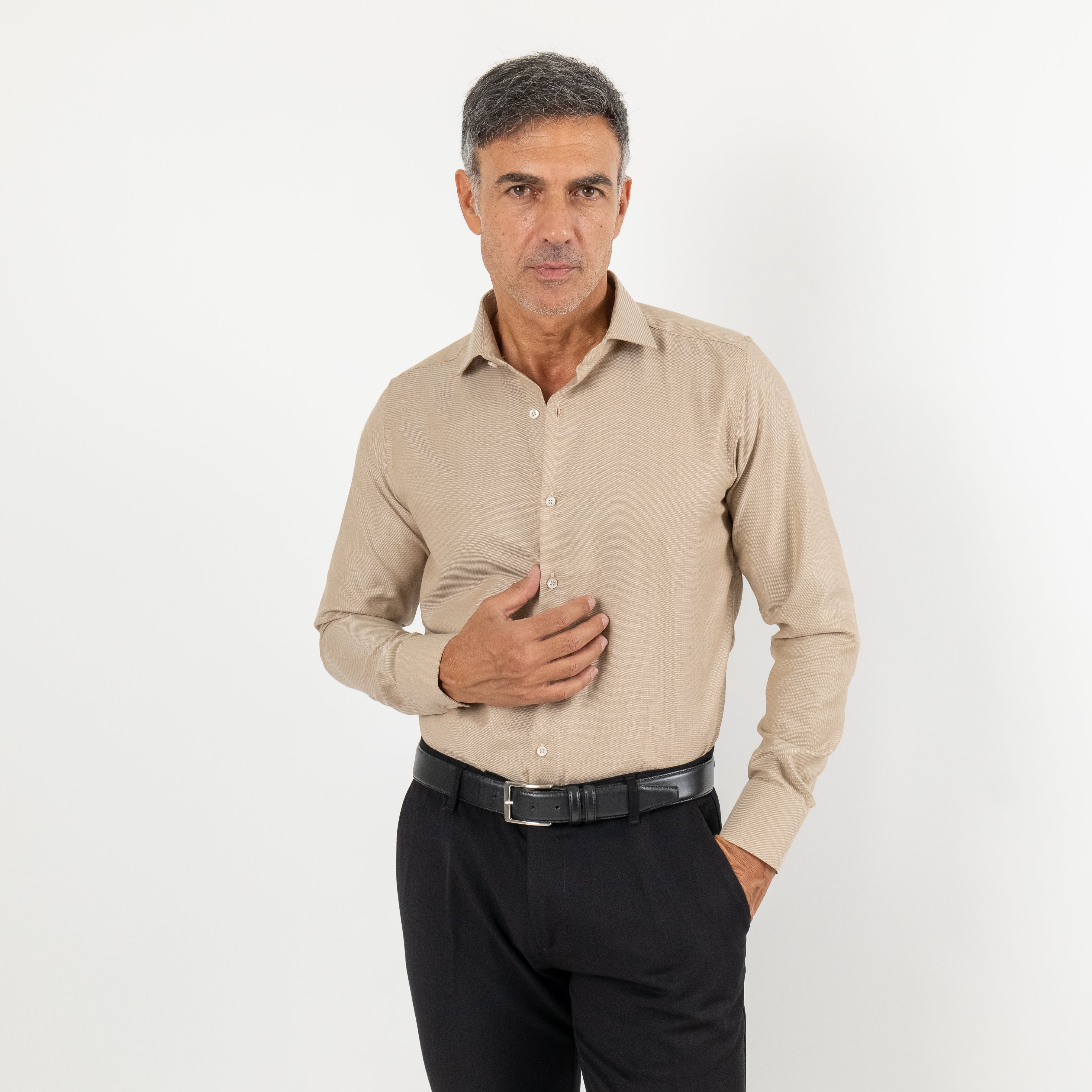 Camicia sartoriale tessuto Oxford - Beige