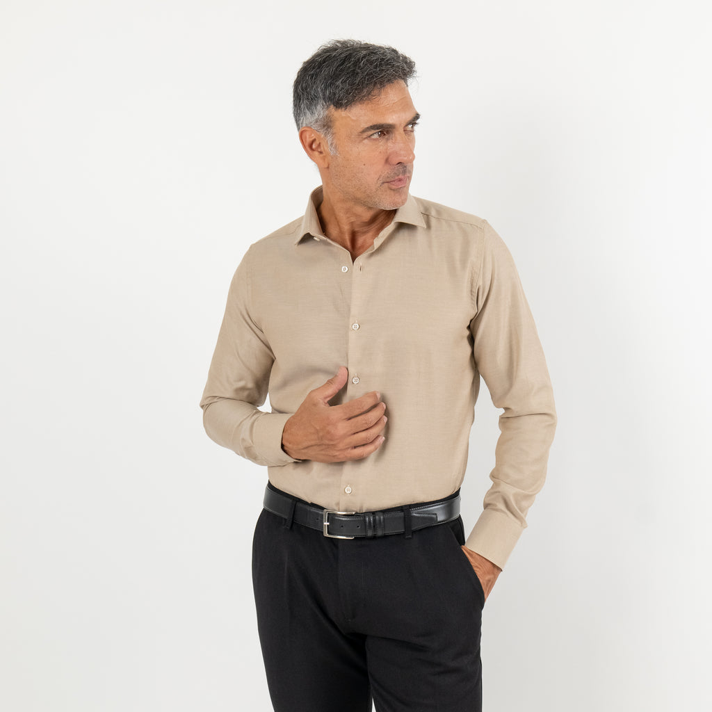 Camicia sartoriale tessuto Oxford - Beige