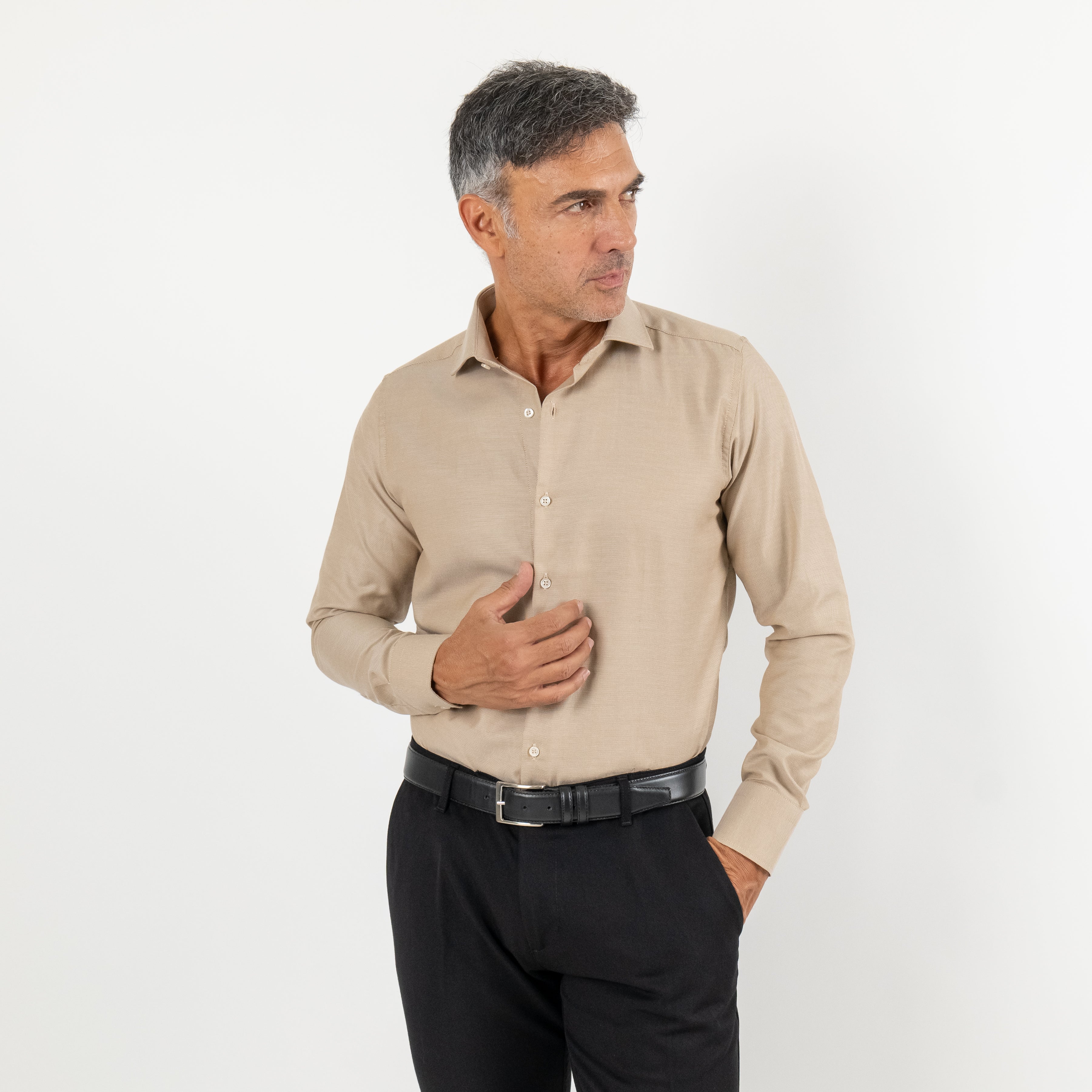 Camicia sartoriale tessuto Oxford - Beige