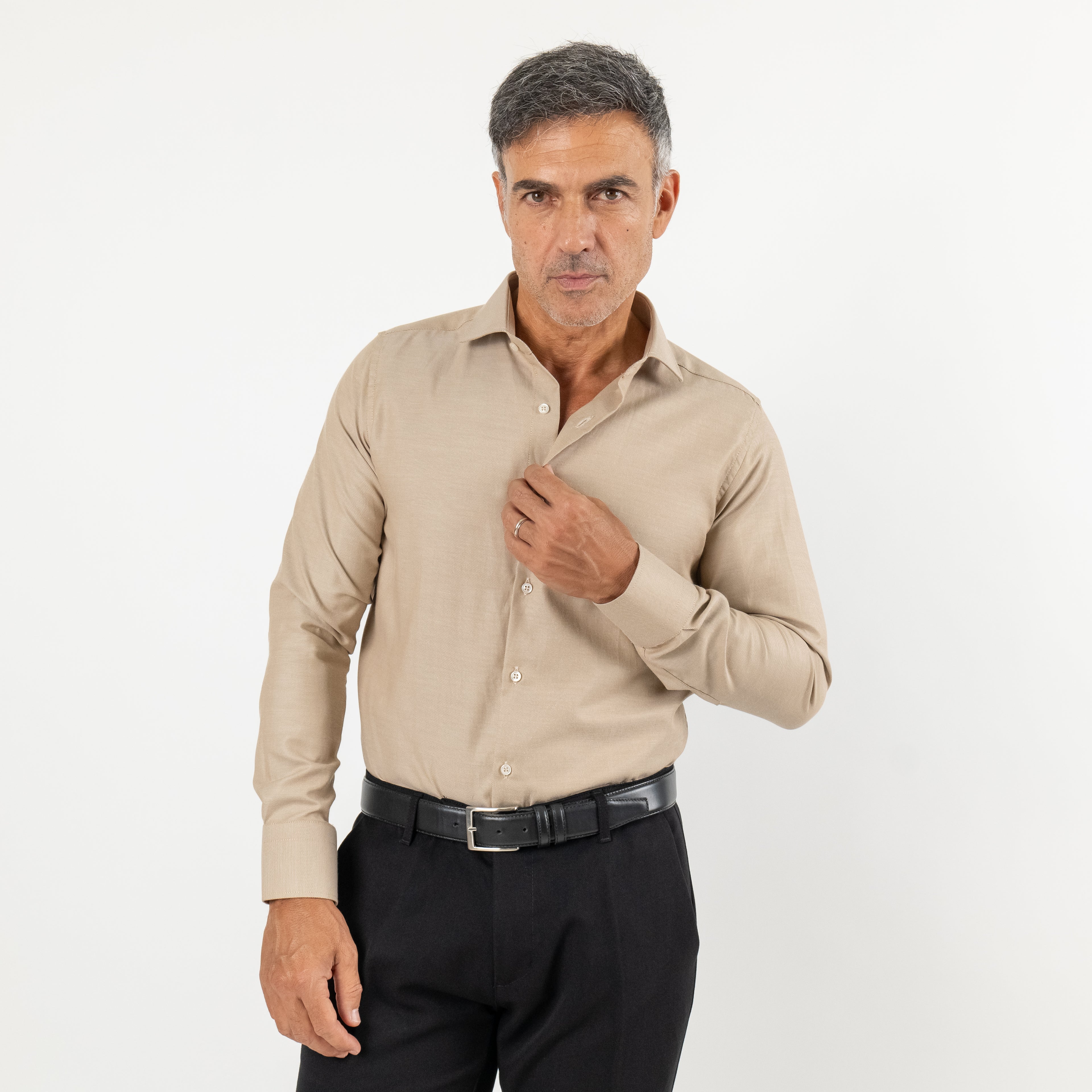 Camicia sartoriale tessuto Oxford - Beige