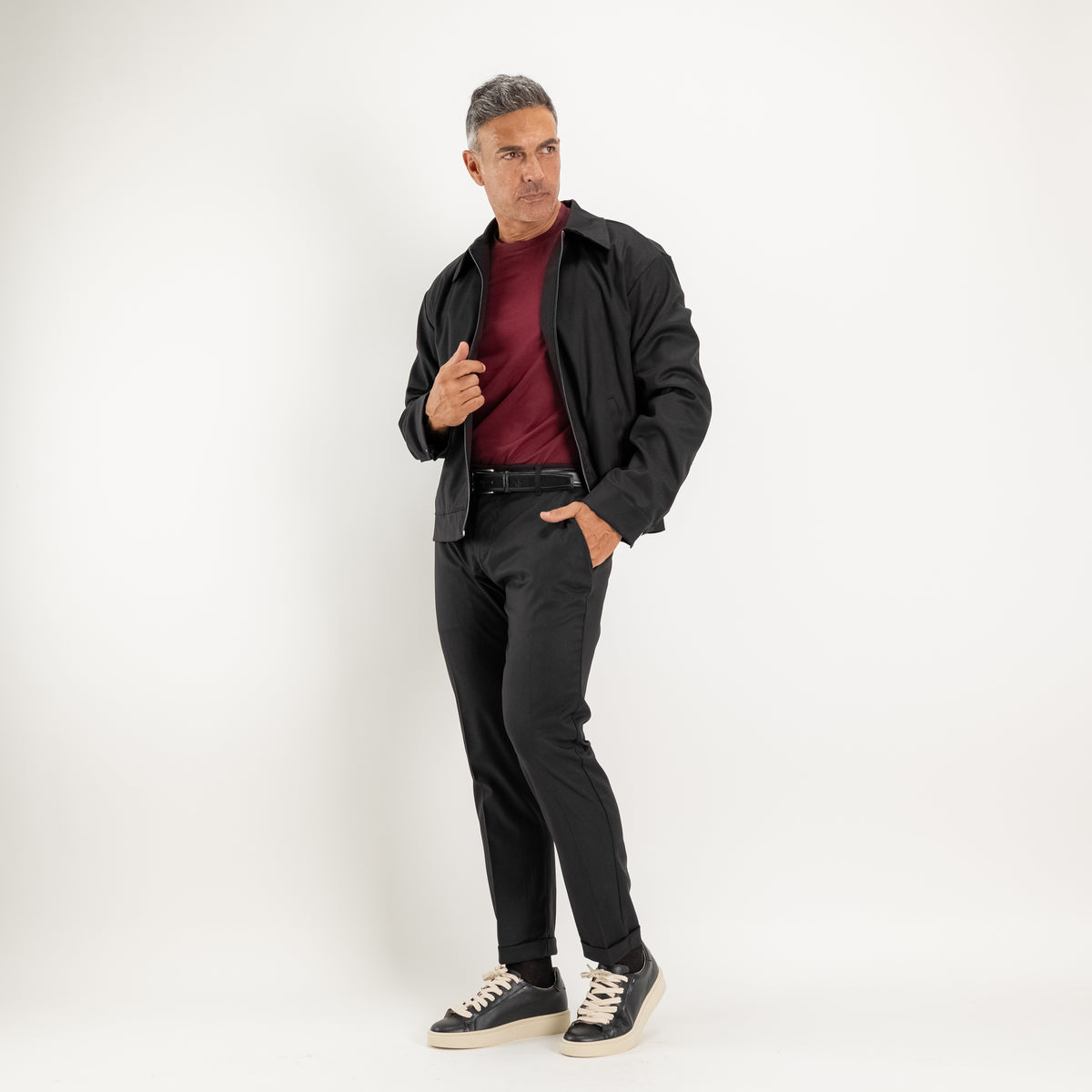Ensemble veste zippée et pantalon avec élastique au dos - Noir