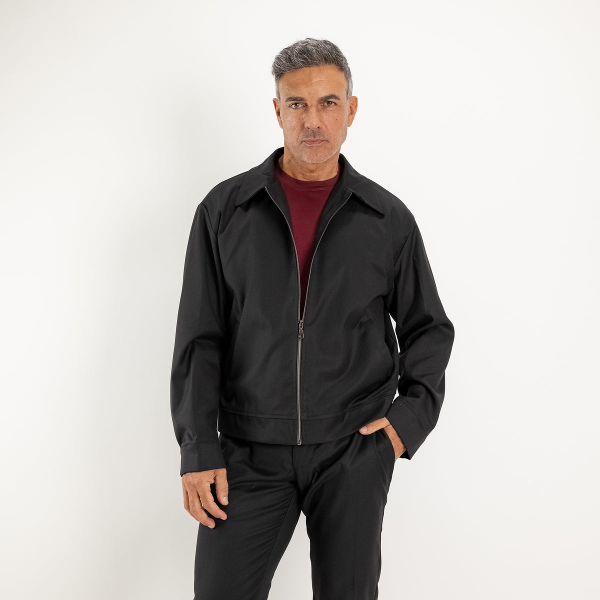 Ensemble veste zippée et pantalon avec élastique au dos - Noir