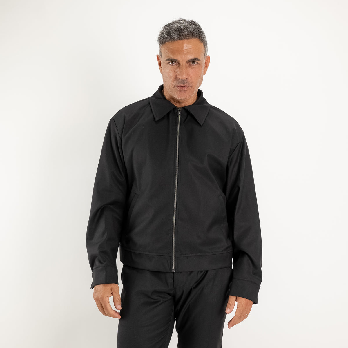 Ensemble veste zippée et pantalon avec élastique au dos - Noir