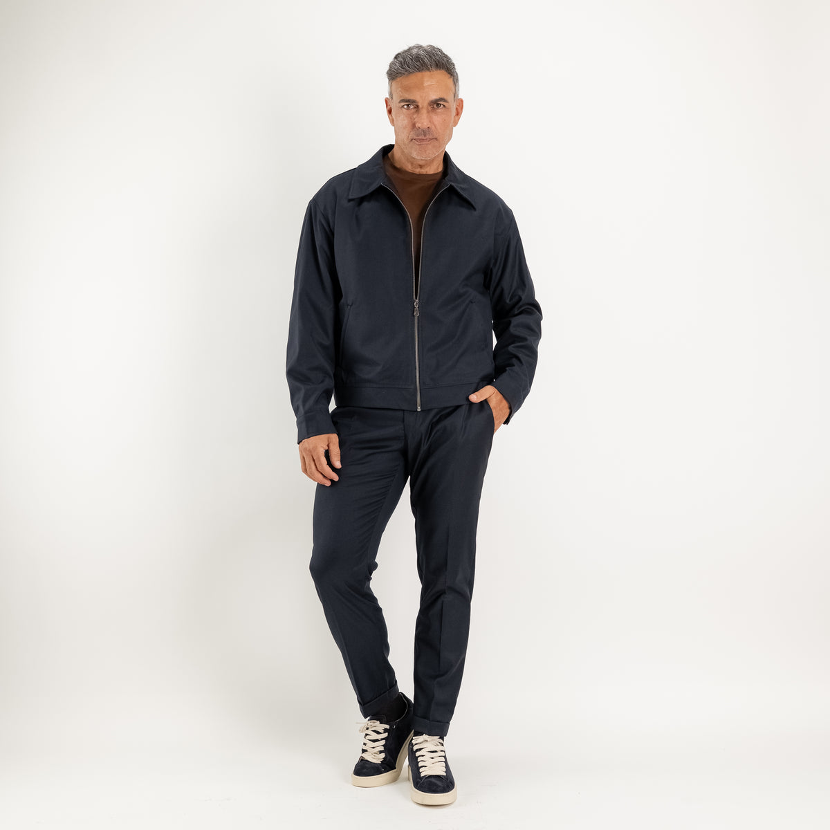 Ensemble veste zippée et pantalon à taille élastiquée au dos - Bleu